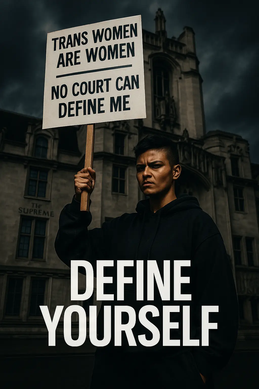 Defiant in the face of injustice — a young woman stands tall, her eyes fierce with fire, her silence louder than screams. This is what resistance looks like.